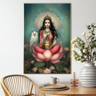 Lakshmi Hindu Goddess of Prosperity Owl Lotus Poster