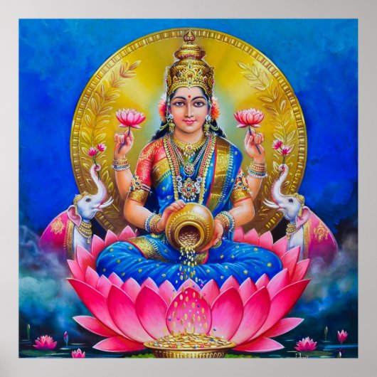 Lakshmi met een Kalasha van S Murugakanni Poster (Voorkant)