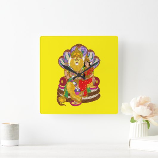 Lakshmi Narasimha Wall Clock Vierkante Klok (Huis)