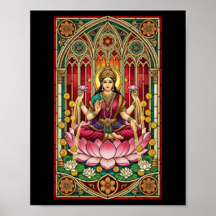 Lakshmi rijkdom godin gebrandschilderd gl hindoeïs poster