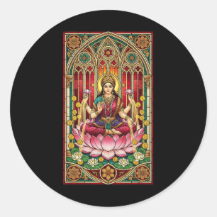 Lakshmi rijkdom godin gebrandschilderd glas hindoe ronde sticker