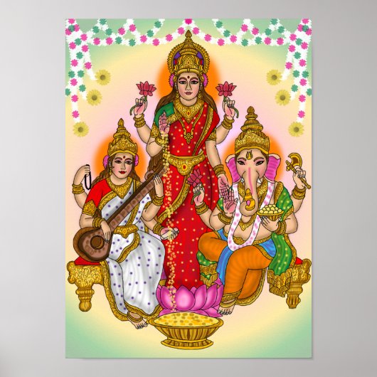 Lakshmi Saraswati Ganesha Poster (Voorkant)