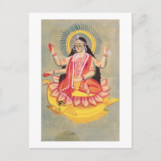 Laksmi, op een troon van lotusbladeren, c.1890 briefkaart (Voorkant)