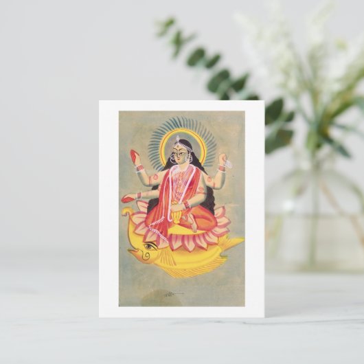Laksmi, op een troon van lotusbladeren, c.1890 briefkaart (Staand voorkant)