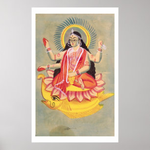 Laksmi, op een troon van lotusbladeren, c.1890 poster