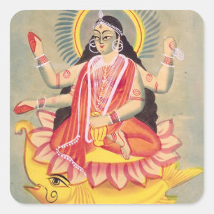 Laksmi, op een troon van lotusbladeren, c.1890 vierkante sticker