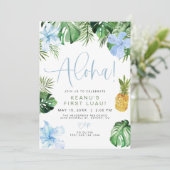 LALANI Beach Blue Hibiscus Luau Hula 1e verjaardag Kaart (Staand voorkant)