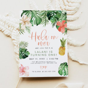 LALANI Beach Roze Hibiscus Luau Hula 1e verjaardag Kaart