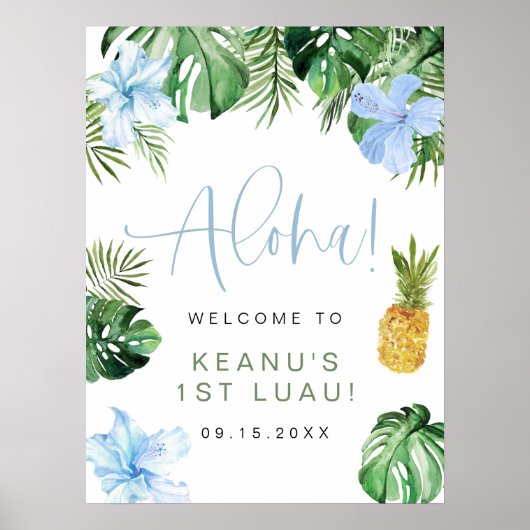 LALANI Tropical Blue Hibiscus Luau 1e verjaardag Poster (Voorkant)