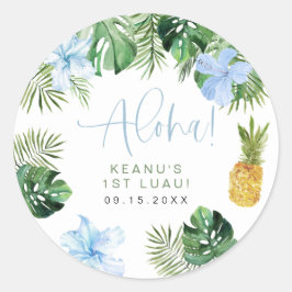 LALANI Tropical Blue Hibiscus Luau 1e verjaardag Ronde Sticker