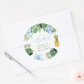 LALANI Tropical Blue Hibiscus Luau 1e verjaardag Ronde Sticker (Envelop)
