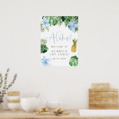 LALANI Tropisch Blauwe Hibiscus Luau 1e Verjaardag Poster (Keuken)