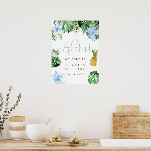 LALANI Tropisch Blauwe Hibiscus Luau 1e Verjaardag Poster (Keuken)