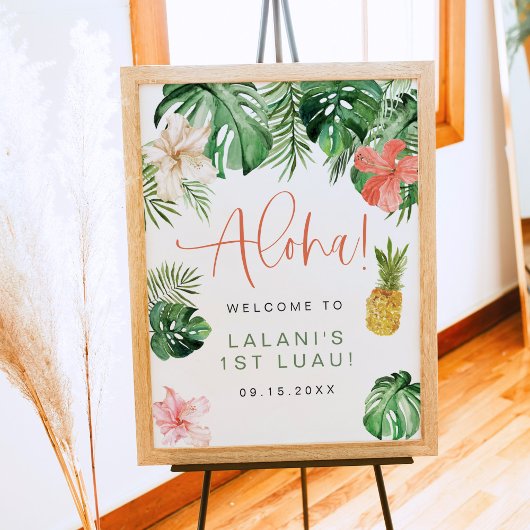LALANI Tropisch Roze Hibiscus Luau 1ste verjaardag Poster
