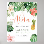 LALANI Tropisch Roze Hibiscus Luau 1ste verjaardag Poster (Voorkant)