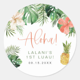 LALANI Tropisch Roze Hibiscus Luau 1ste verjaardag Ronde Sticker