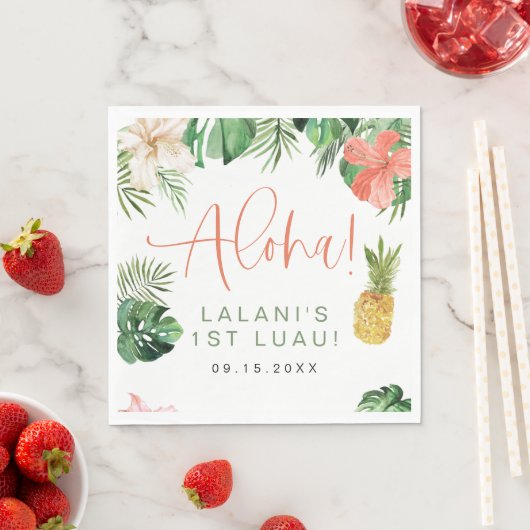 LALANI Tropisch Roze Hibiscus Luau 1ste verjaardag Servet (Insitu)