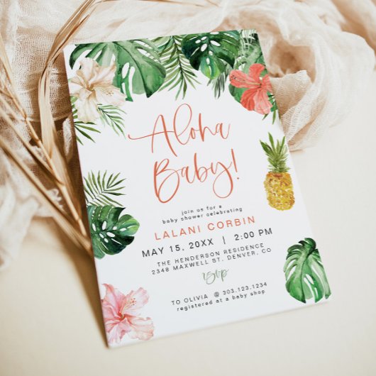 LALANI Tropisch Roze Hibiscus Luau Baby shower Kaart