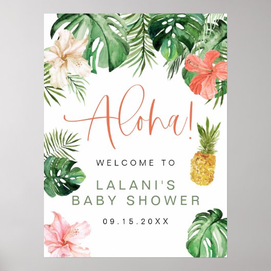 LALANI Tropisch Roze Hibiscus Luau Baby shower Poster (Voorkant)