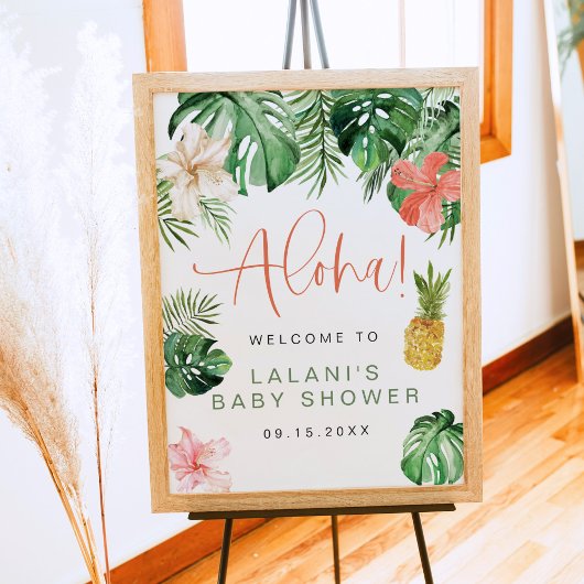 LALANI Tropisch Roze Hibiscus Luau Baby shower Poster