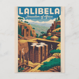 Lalibela Ethiopië Retro Reisposter Kunst Feestdagenkaart