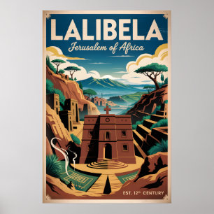 Lalibela Ethiopië Retro Reisposter Kunst Poster