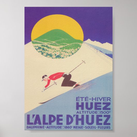 L'Alpe d'Huez France Retro  Ski Poster (Voorkant)