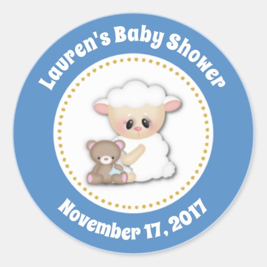 Lam Baby shower Favor Stickers Blue Boy (Voorkant)