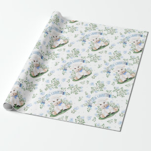 Lam Blauw Bloemig Baby Shower Cadeaupapier