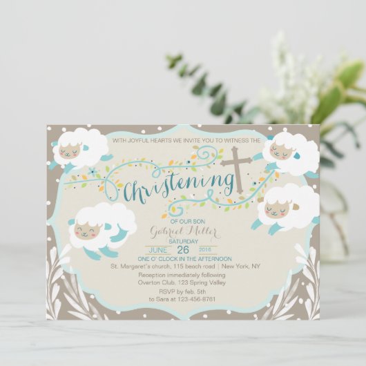 Lam doop uitnodiging (Staand voorkant)