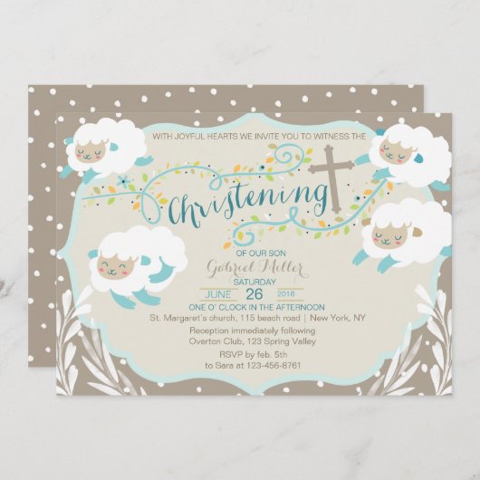 Lam doop uitnodiging (Voorkant / Achterkant)