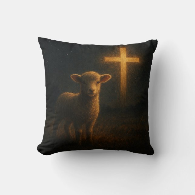 Lam en Cross Christelijke Night Art Print Kussen (Voorkant)