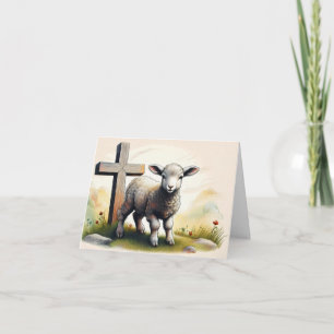 Lam & houten kruis Pasen Kaart