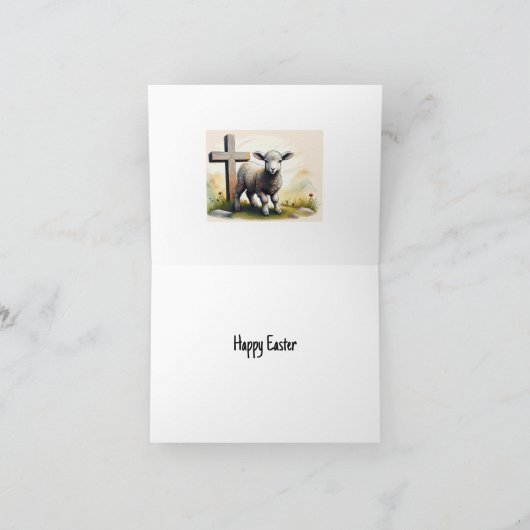 Lam & houten kruis Pasen Kaart (Binnen)