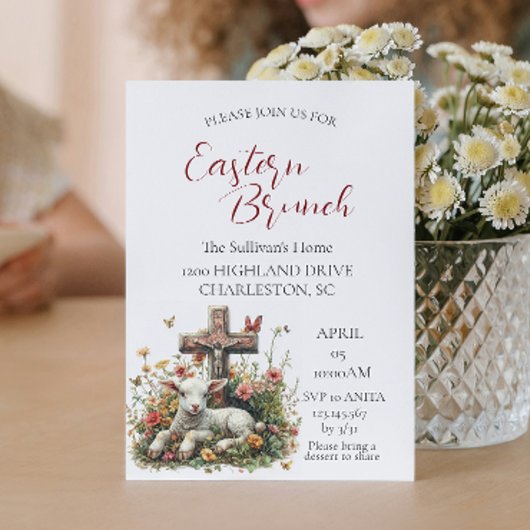 Lam Ik kruis bloemen vlinders Paasbrunch Kaart