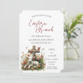 Lam Ik kruis bloemen vlinders Paasbrunch Kaart (Staand voorkant)