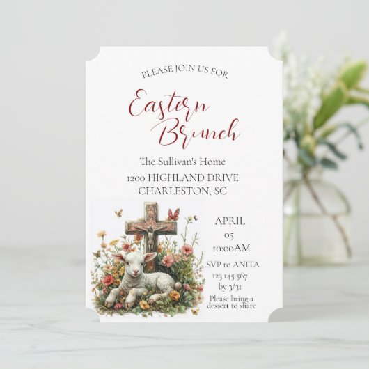 Lam Ik kruis bloemen vlinders Paasbrunch Kaart (Staand voorkant)