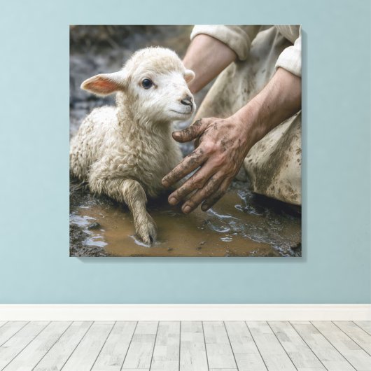 Lam in de modder gered door een herder canvas afdruk (Insitu (Houten vloer))