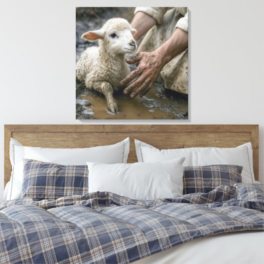 Lam in de modder gered door een herder canvas afdruk (Insitu (Slaapkamer))