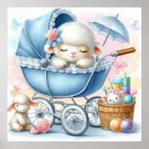 Lam in een kinderwagen jongen