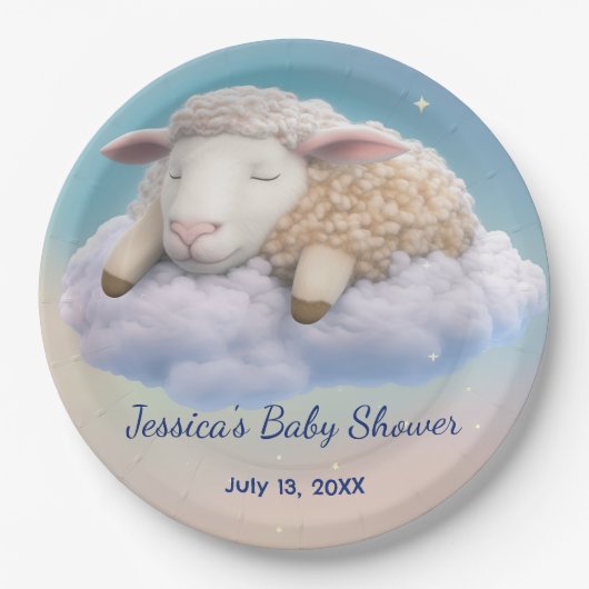 Lam in het Clouds Baby shower Papieren Bordje (Voorkant)