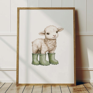 Lam in saliegroene laarzen poster kinderkamer deco