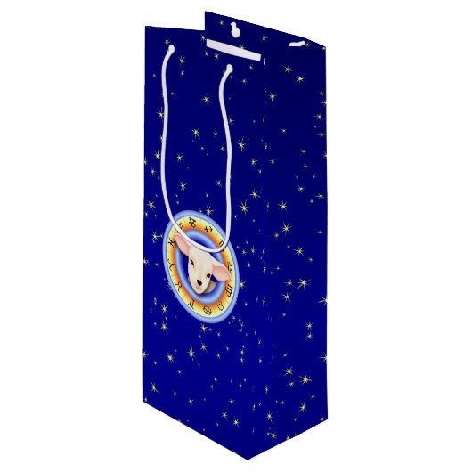 Lam in Zodiac Wiel Gift Bag Wijn Cadeautas (Voorkant Gekanteld)