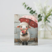 Lam met bloemen en paraplu briefkaart (Staand voorkant)