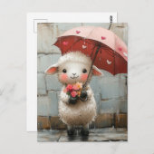 Lam met bloemen en paraplu briefkaart (Voorkant / Achterkant)
