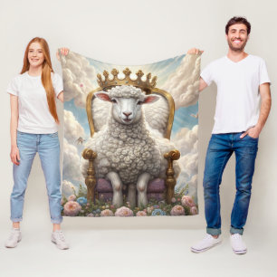 Lam met een kroon op een troon fleece deken