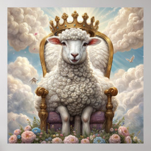 Lam met een kroon op een troon poster
