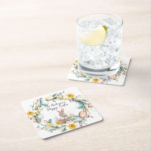 Lam met een kruis I eieren en bloemenPasen Kartonnen Onderzetters (Insitu)