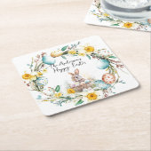 Lam met een kruis I eieren en bloemenPasen Kartonnen Onderzetters (Schuin)