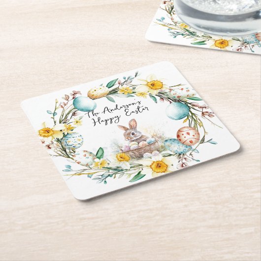 Lam met een kruis I eieren en bloemenPasen Kartonnen Onderzetters (Schuin)